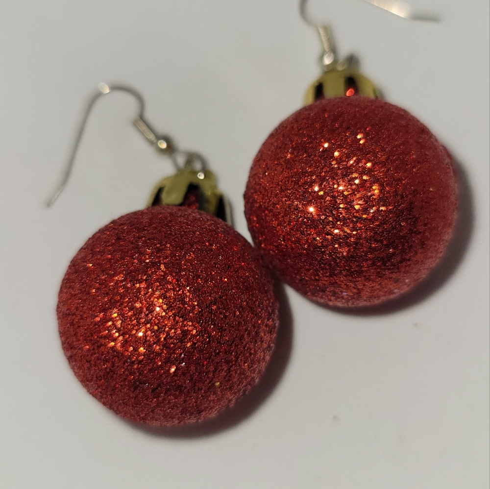 Red Sparkle Holiday Ball Earrings